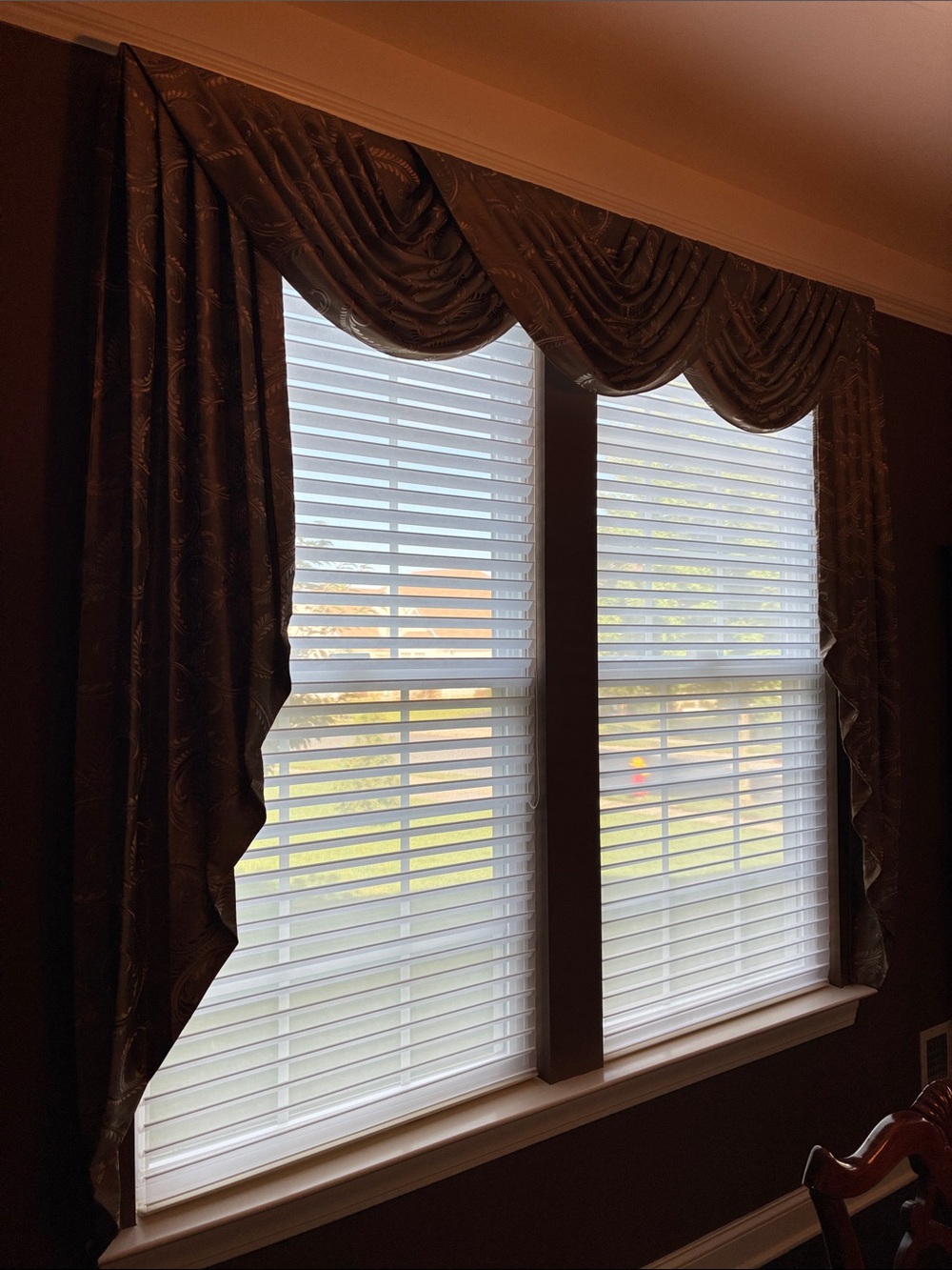 Window Valance and Drapery Set in Dark Brown